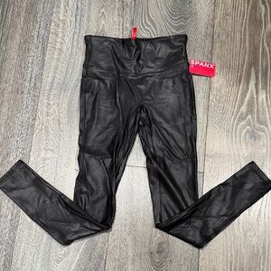 NWT SPANX Faux Leather-Look High-Waist Leggings in Black